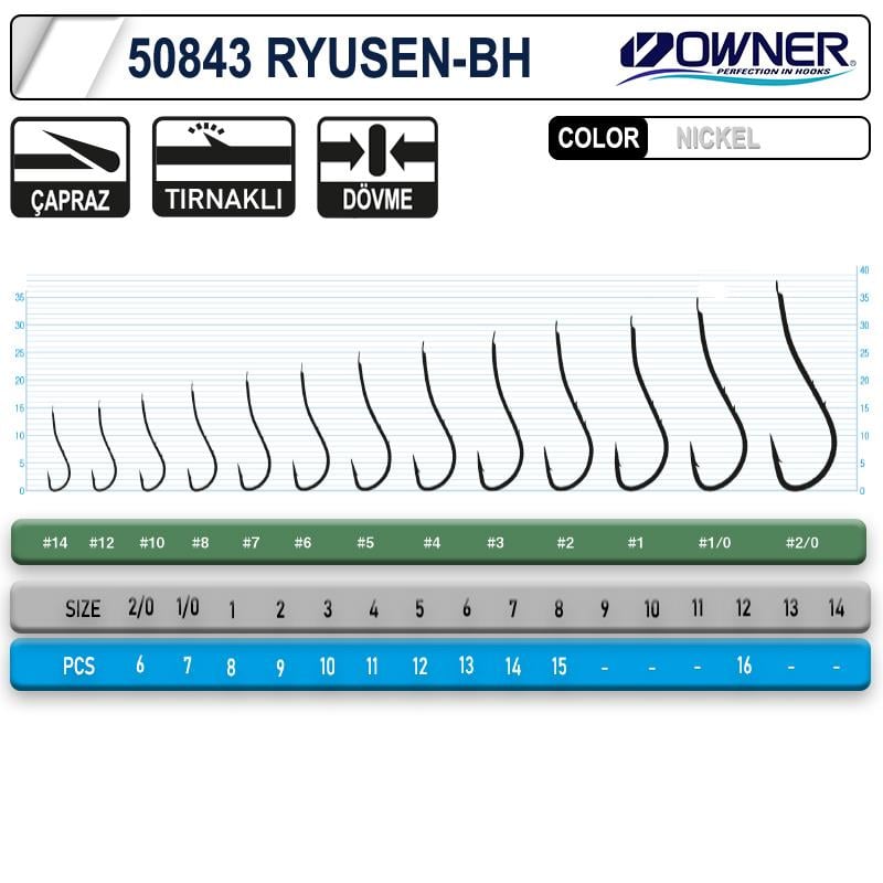 Owner 50843 Ryusen BH Worm Tırnaklı İğne #1 (8 Adet) Beyaz