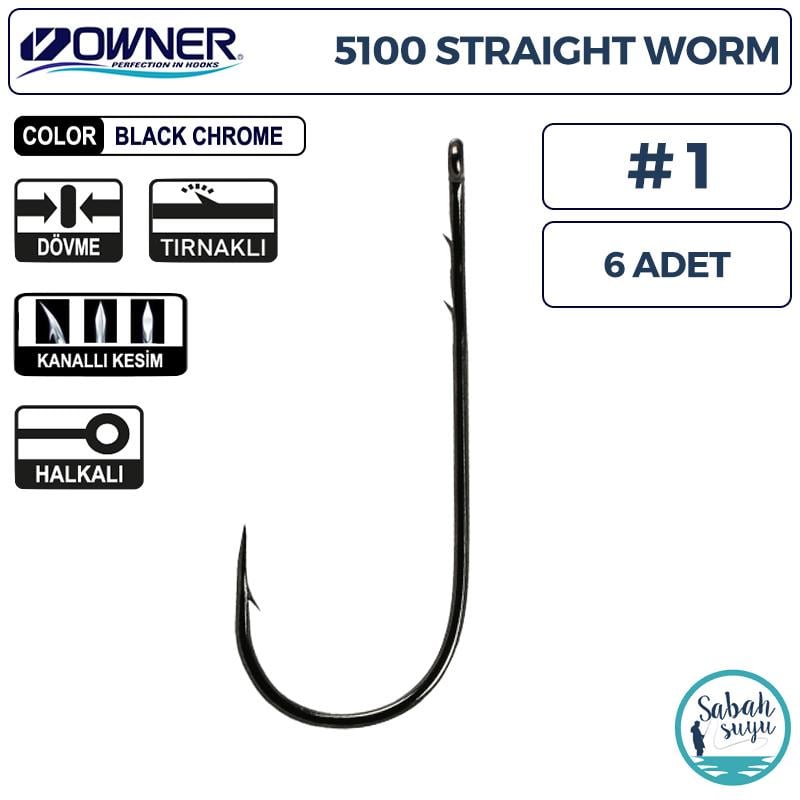 Owner 5100 Straight Worm Tırnaklı Delikli İğne #1 (6 Adet) Siyah