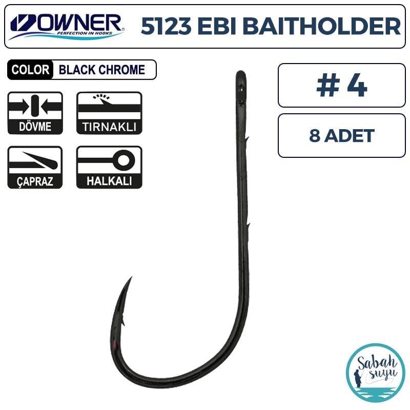 Owner 5123 Ebi Baitholder Tırnaklı Delikli İğne #4 (8 Adet) Siyah