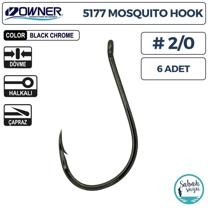 Owner 5177 Mosquito Hook Delikli İğne #2/0 (6 Adet) Siyah