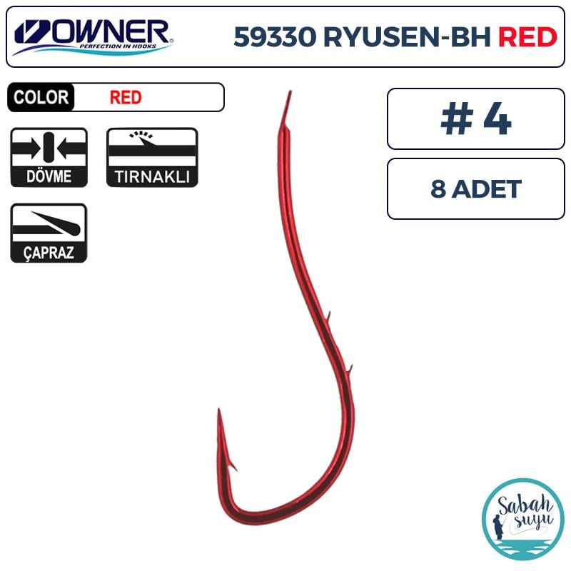 Owner 59330 Ryusen BH Worm Tırnaklı İğne #4 (8 Adet) Kırmızı