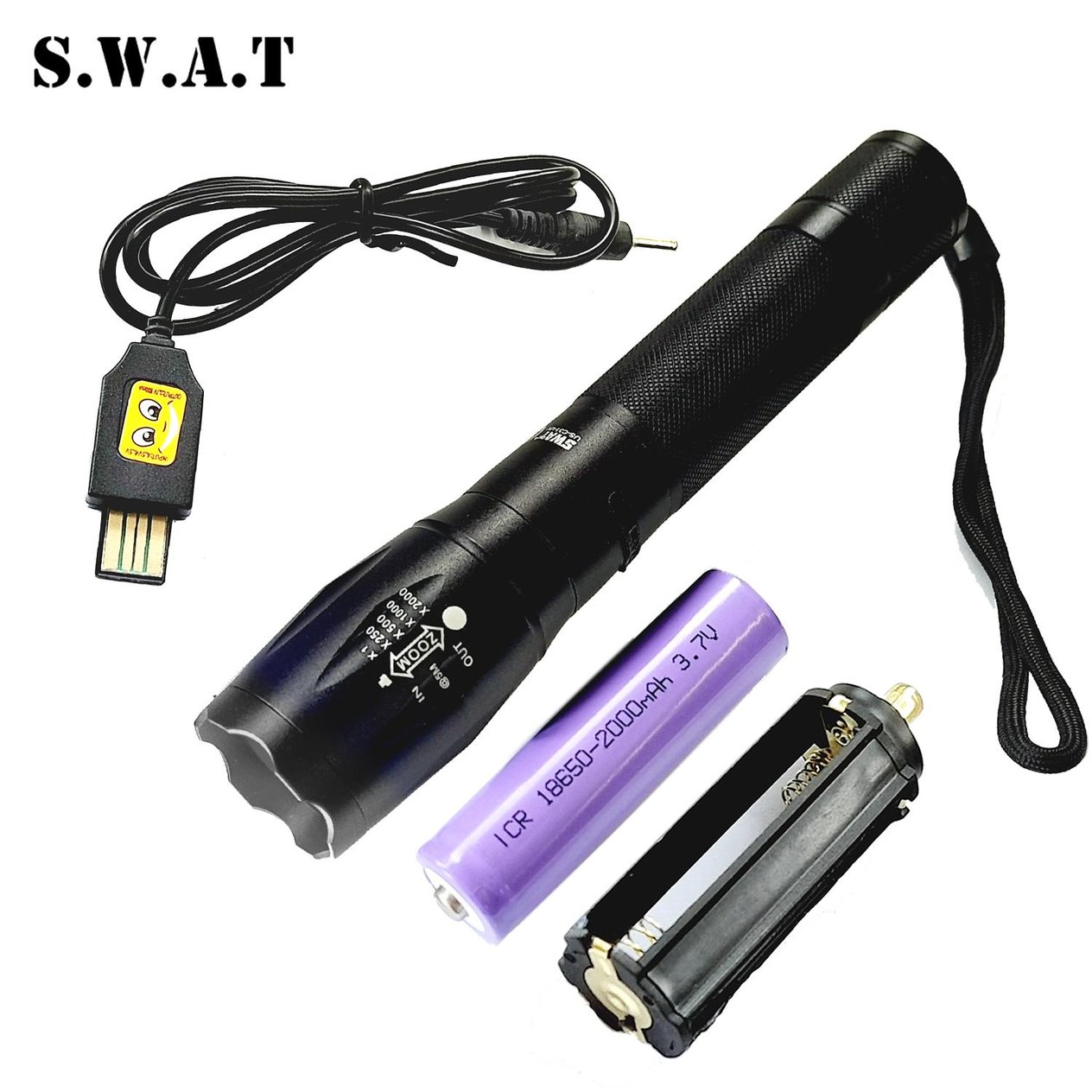 SWAT 10W UV / Beyaz Led El Feneri (Mor Işık) 2 Kademeli