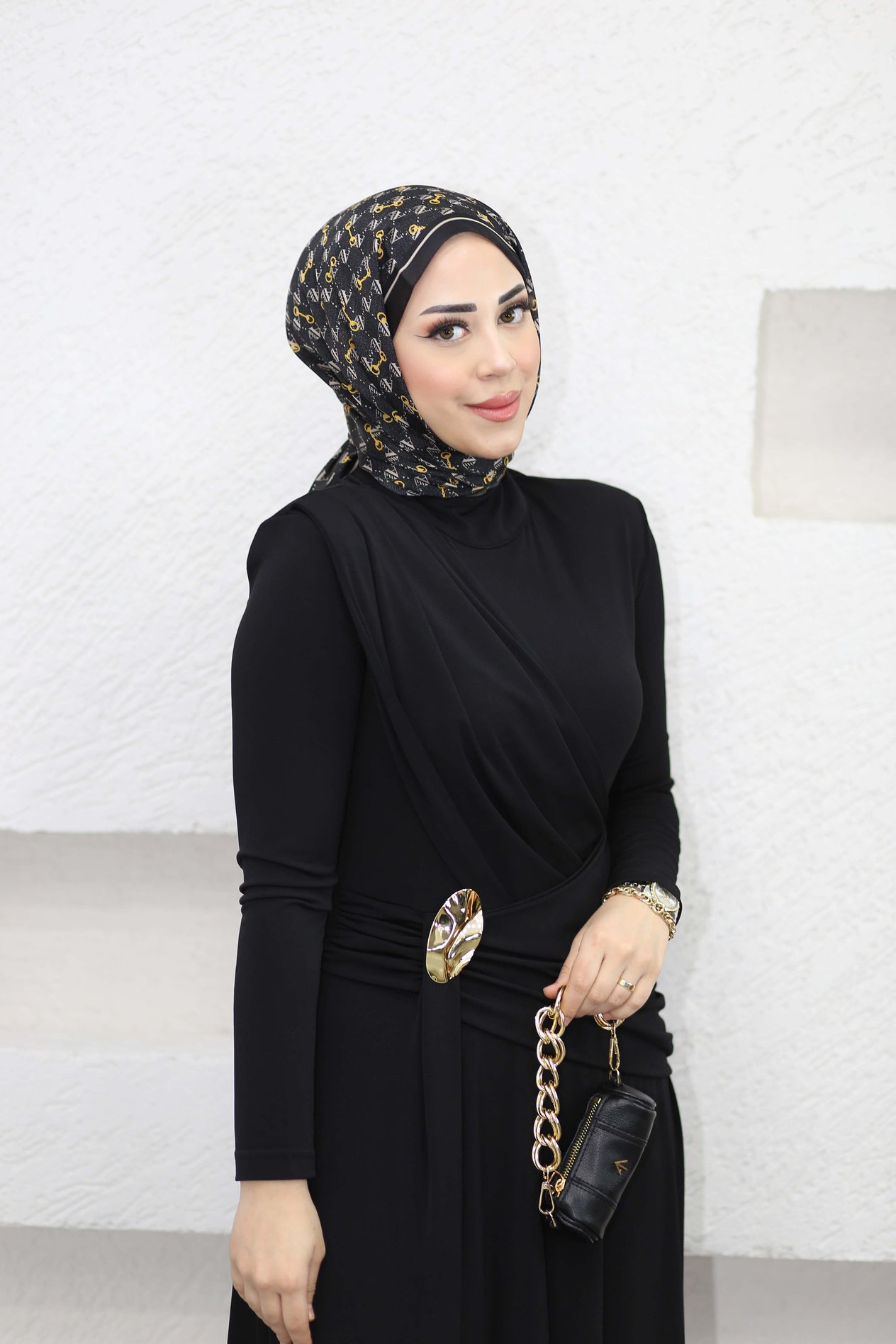 Sendyla Büzgülü Elbise Siyah 6581