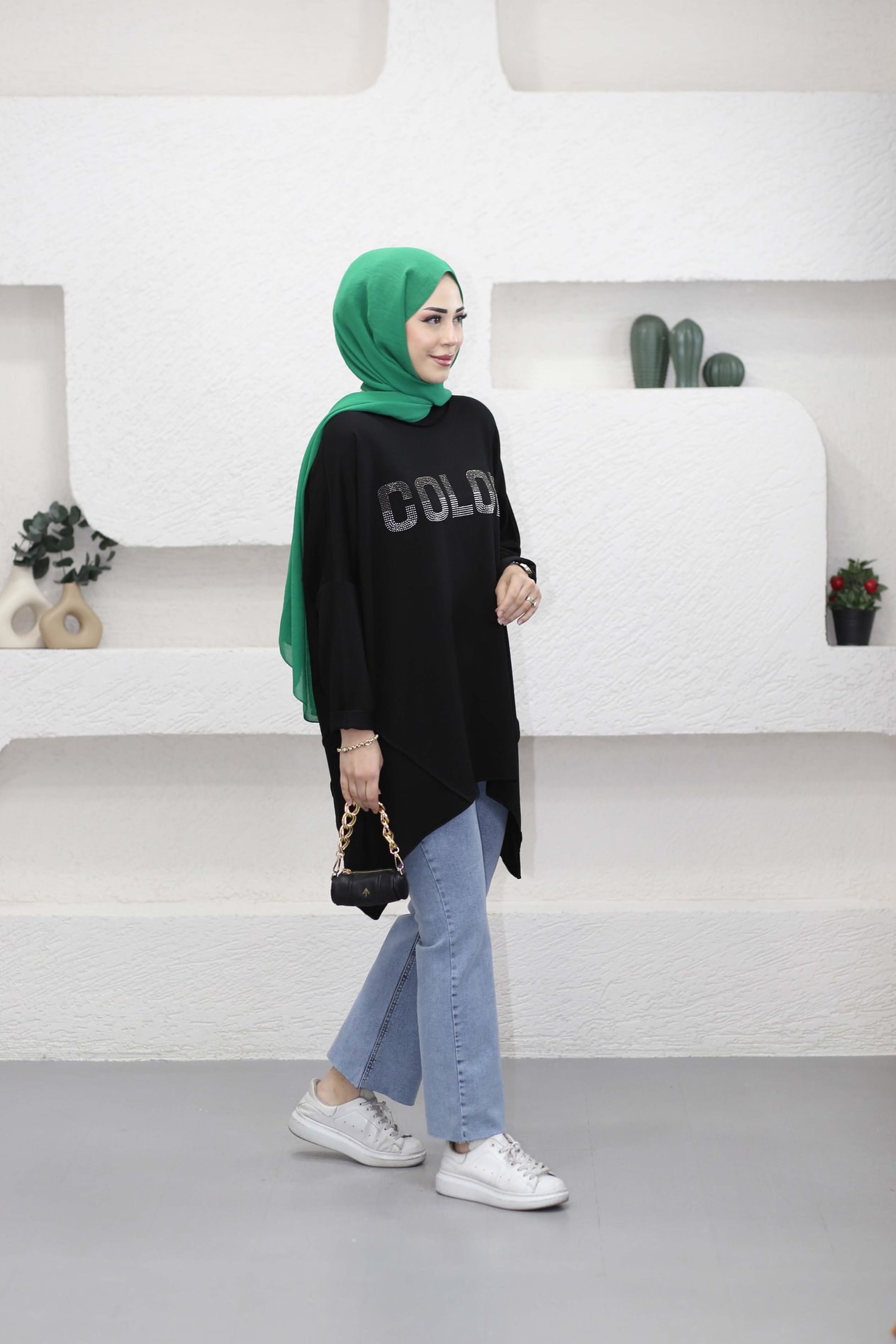 Color Taşlı Sweat Siyah 5686