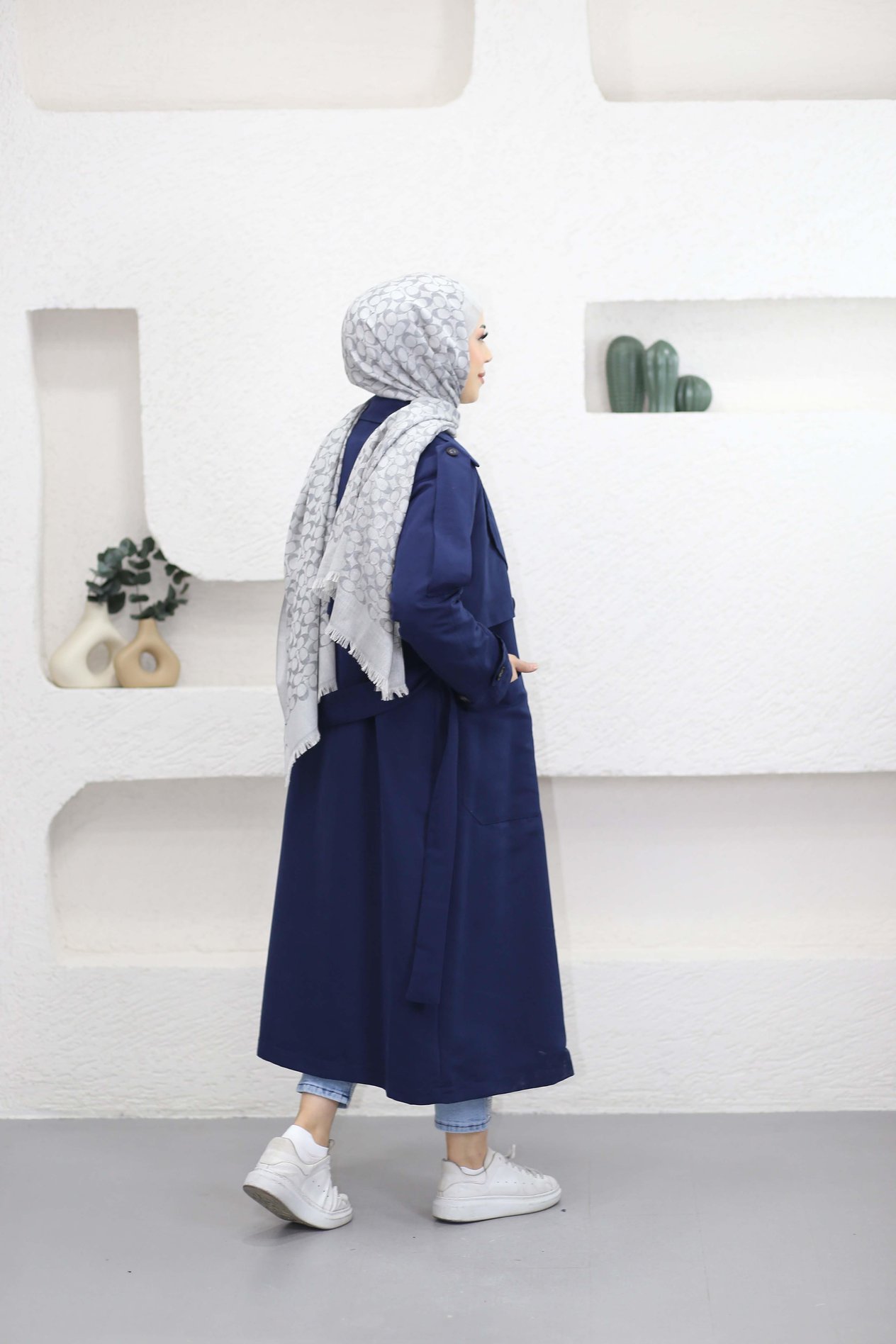 Düğme Detaylı Trençkot Lacivert 4072
