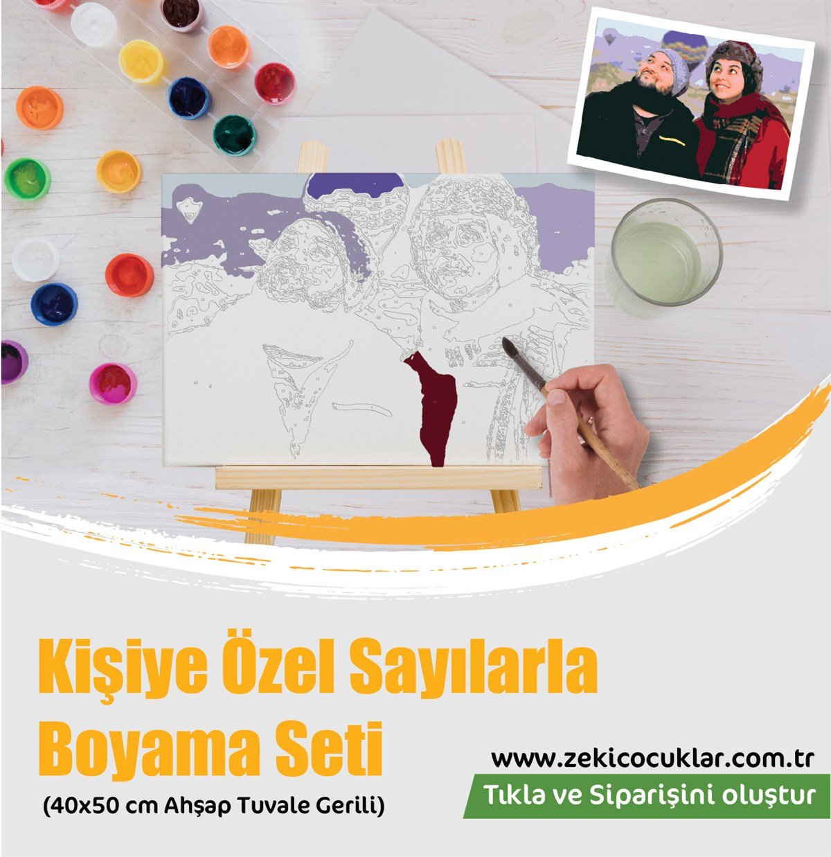 Kişiye Özel Sayılarla Tuval Boyama Seti Ahşap Çerçeveli 40x50 + Fırça + Akrilik Boyalar