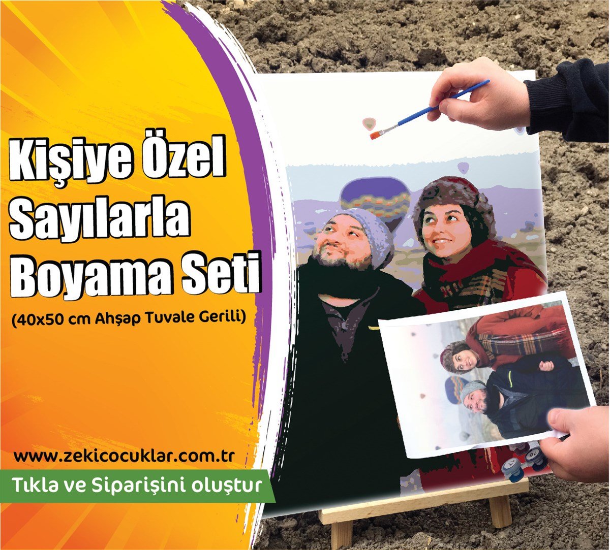 Kişiye Özel Sayılarla Tuval Boyama Seti Ahşap Çerçeveli 40x50 + Fırça + Akrilik Boyalar