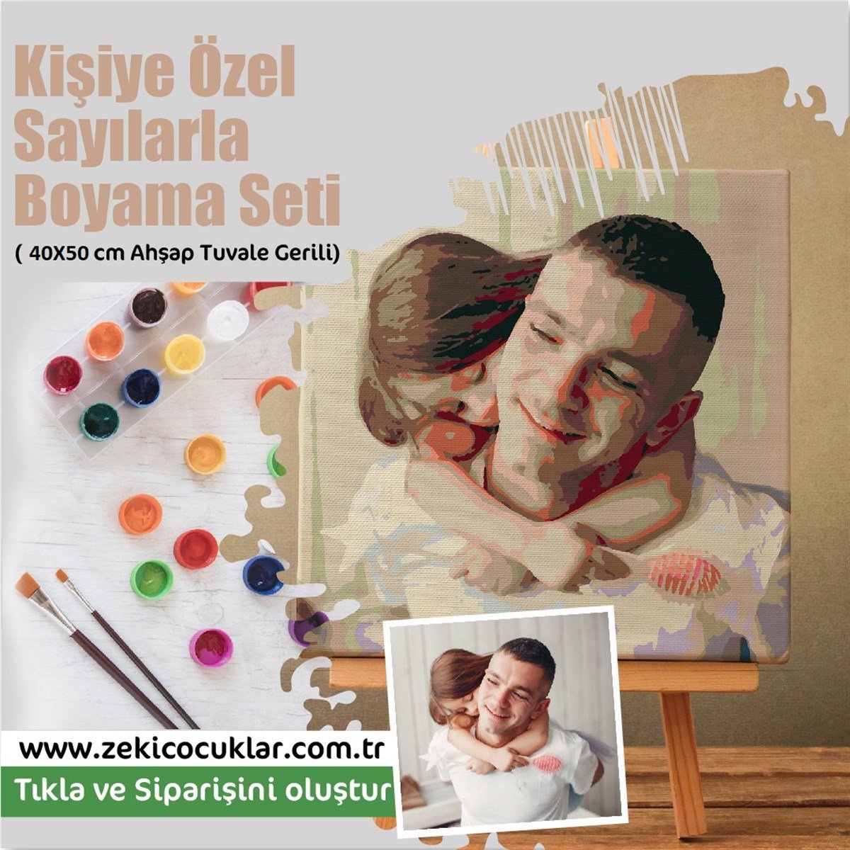 Kişiye Özel Sayılarla Tuval Boyama Seti Ahşap Çerçeveli 40x50 + Fırça + Akrilik Boyalar