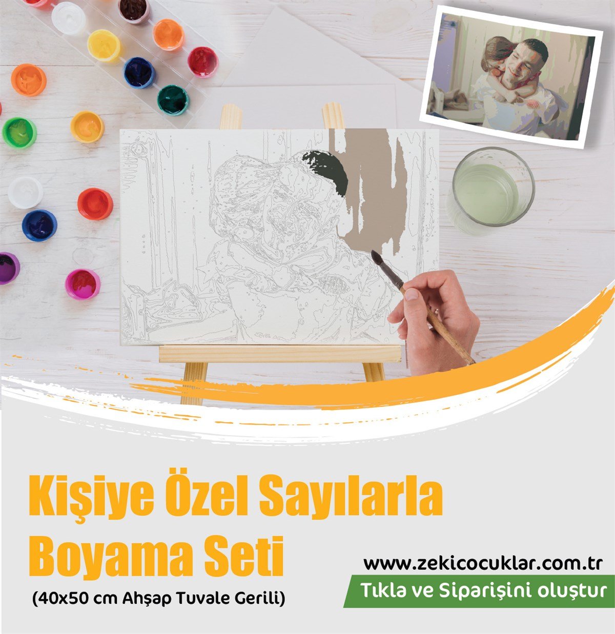 Kişiye Özel Sayılarla Tuval Boyama Seti Ahşap Çerçeveli 40x50 + Fırça + Akrilik Boyalar