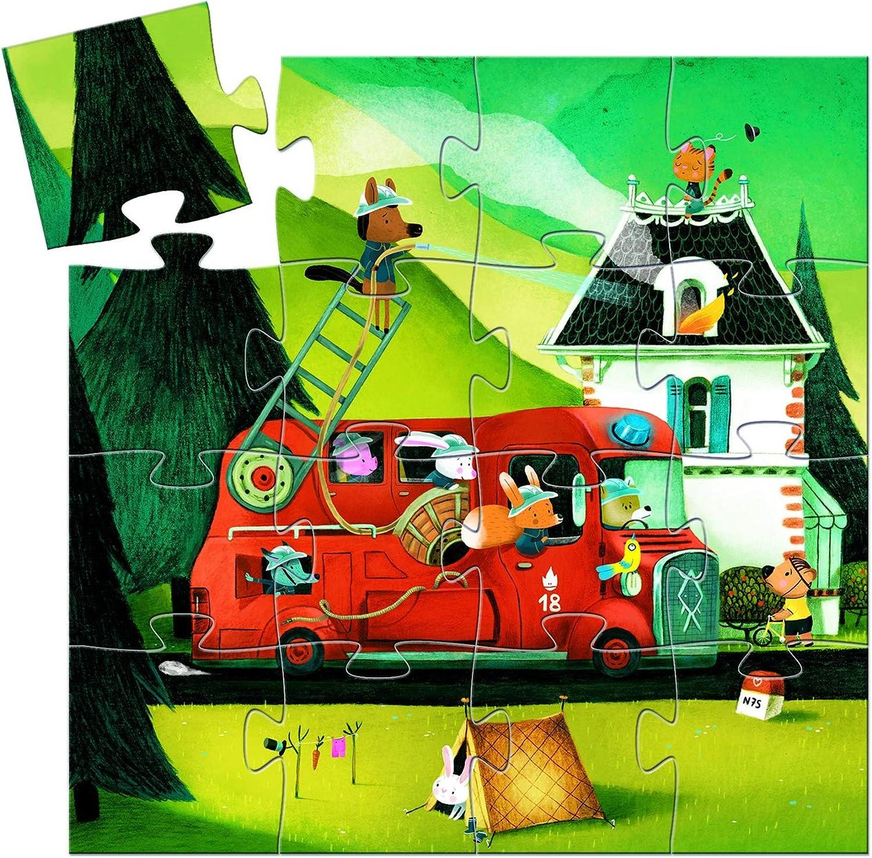 Djeco Dekoratif Puzzle 16 Parça - The Fire Truck