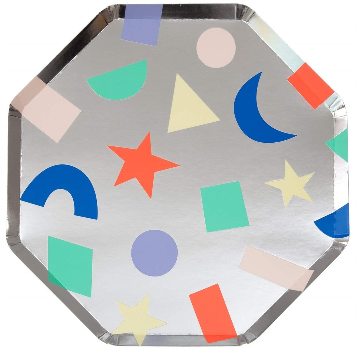 Meri Meri - Silver Geometric Plates - Gümüş Geometrik Tabaklar - L - 8'li