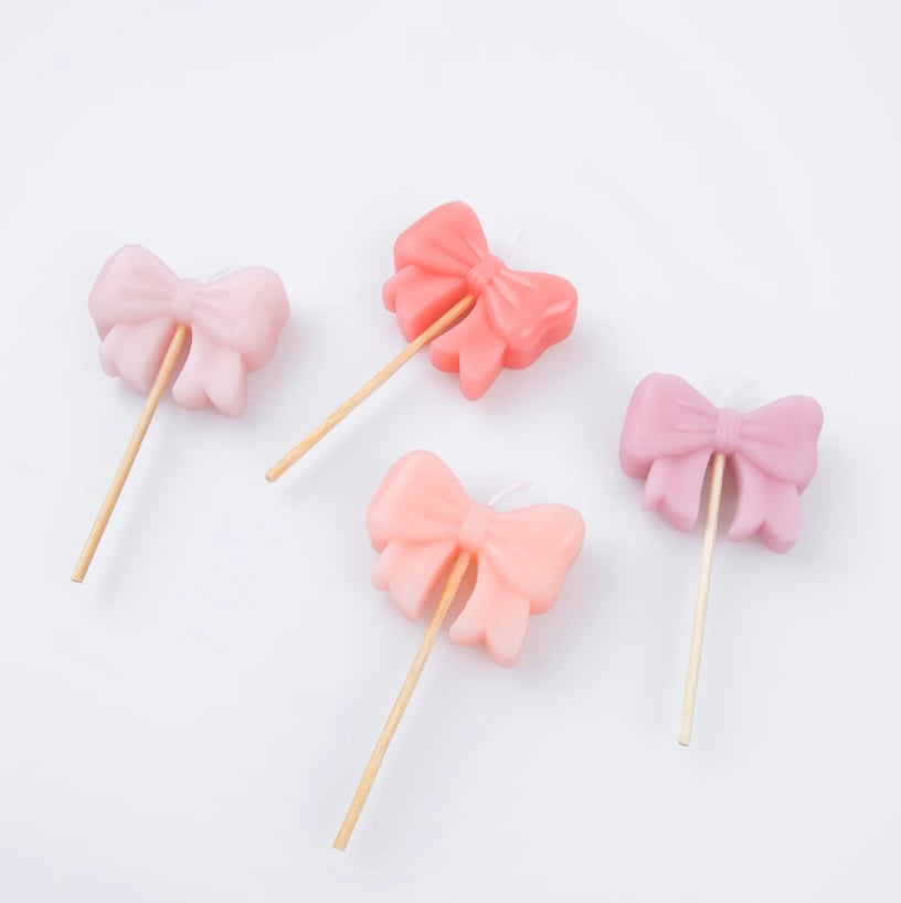Meri Meri - Pink Bow Candles - Pembe Kurdele Mumlar (x4)
