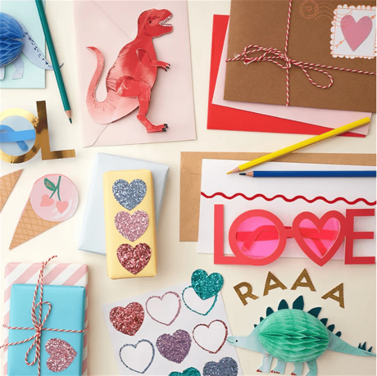 Meri Meri - Rainbow Glitter Heart Stickers - Parıltılı Kalp Çıkartmalar