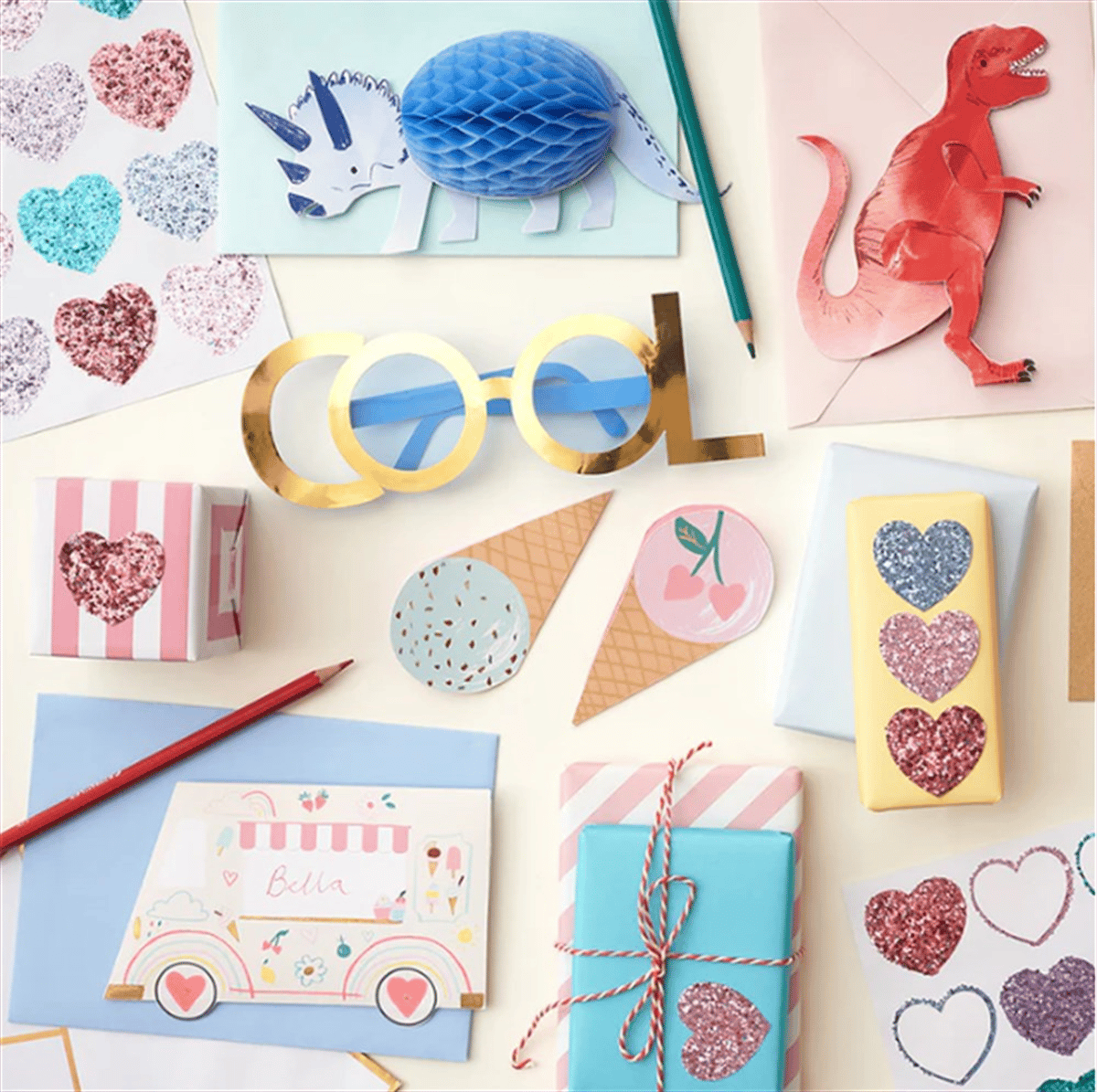Meri Meri - Rainbow Glitter Heart Stickers - Parıltılı Kalp Çıkartmalar