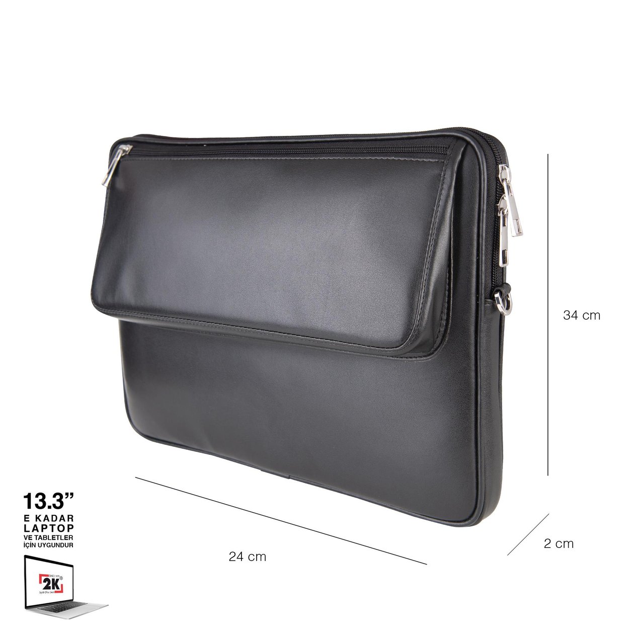 2K S.Deri Laptop Çantası,Tablet Çantası,13.3'' inç,Vegan,Omuz ve Valiz Askılı,Aksesuar ve Evrak Cepli,24*34*2 cm.