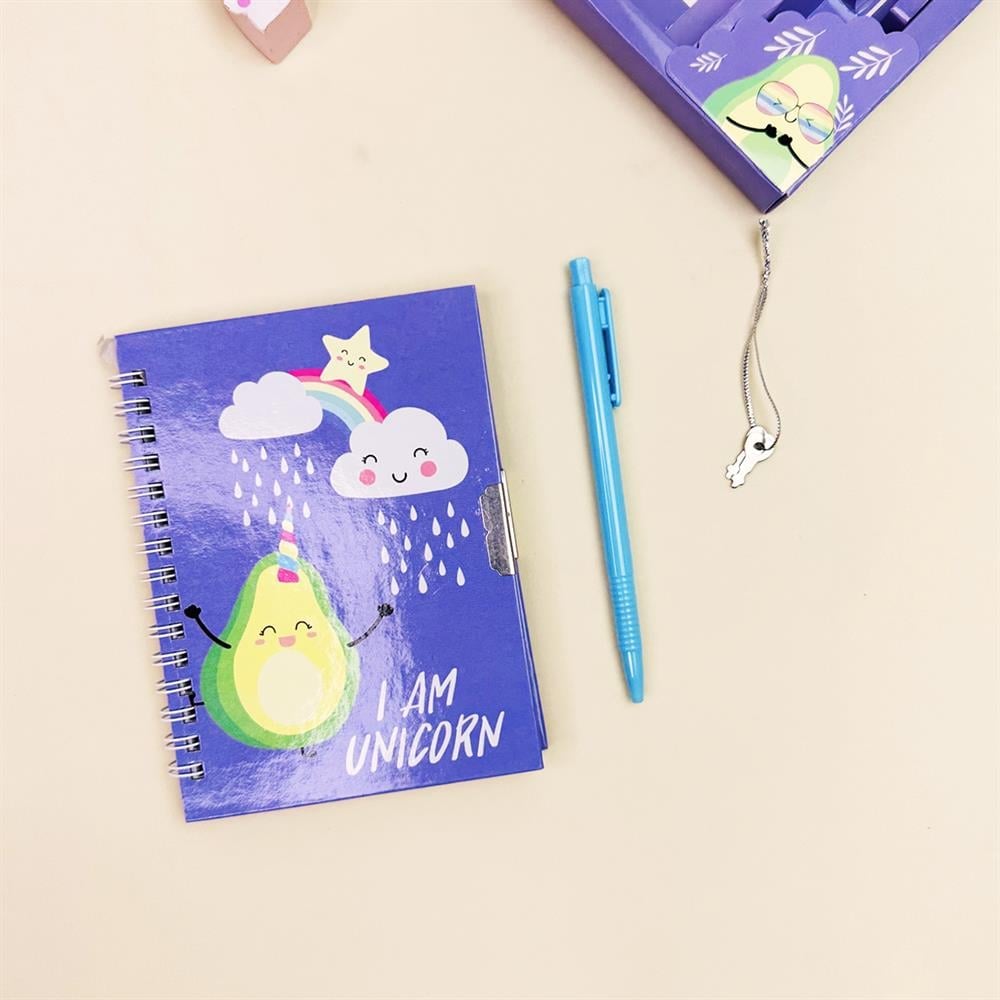 Avokado 2 Tasarımlı Kilitli Günlük Defter Ve Kalem Set