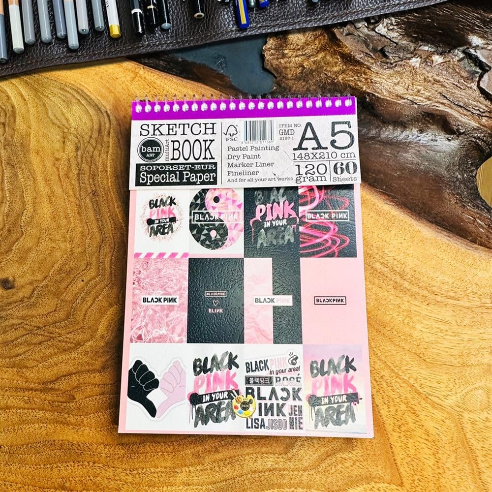 Black Pink Tasarımlı A5 Sketch Book - Eskiz Defteri
