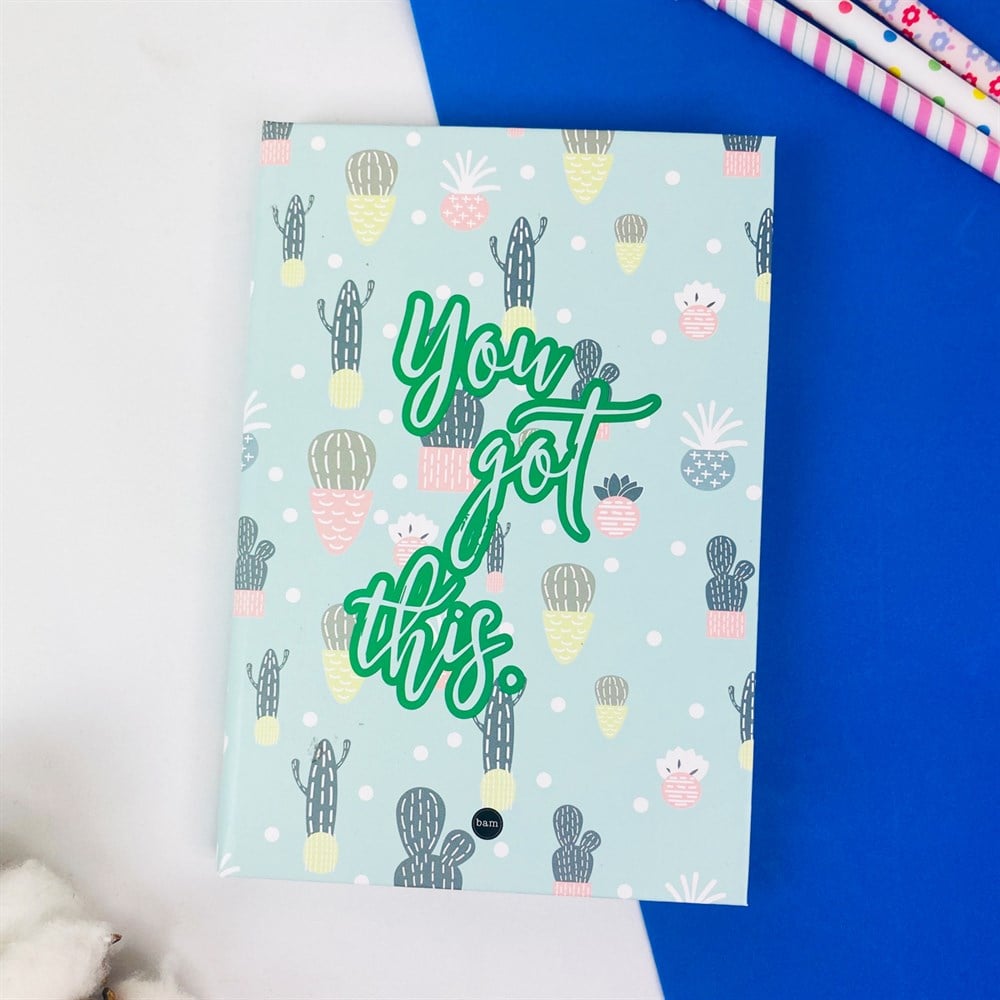 Kaktüs Motto Tasarımlı Lastikli Defter