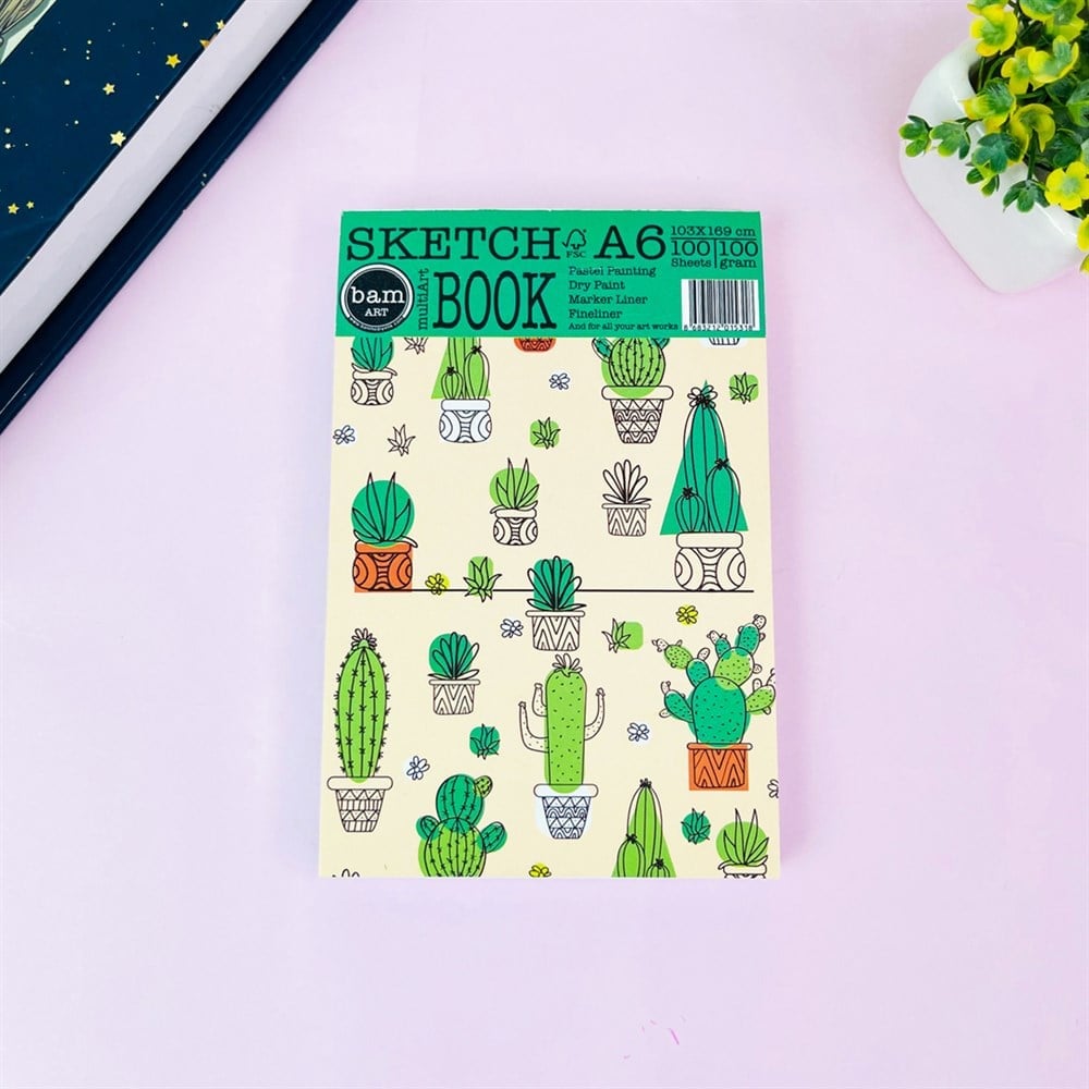 Kaktüs Tasarımlı A6 Sketch Book - Eskiz Defteri - 100 Gr - 100 Yaprak 