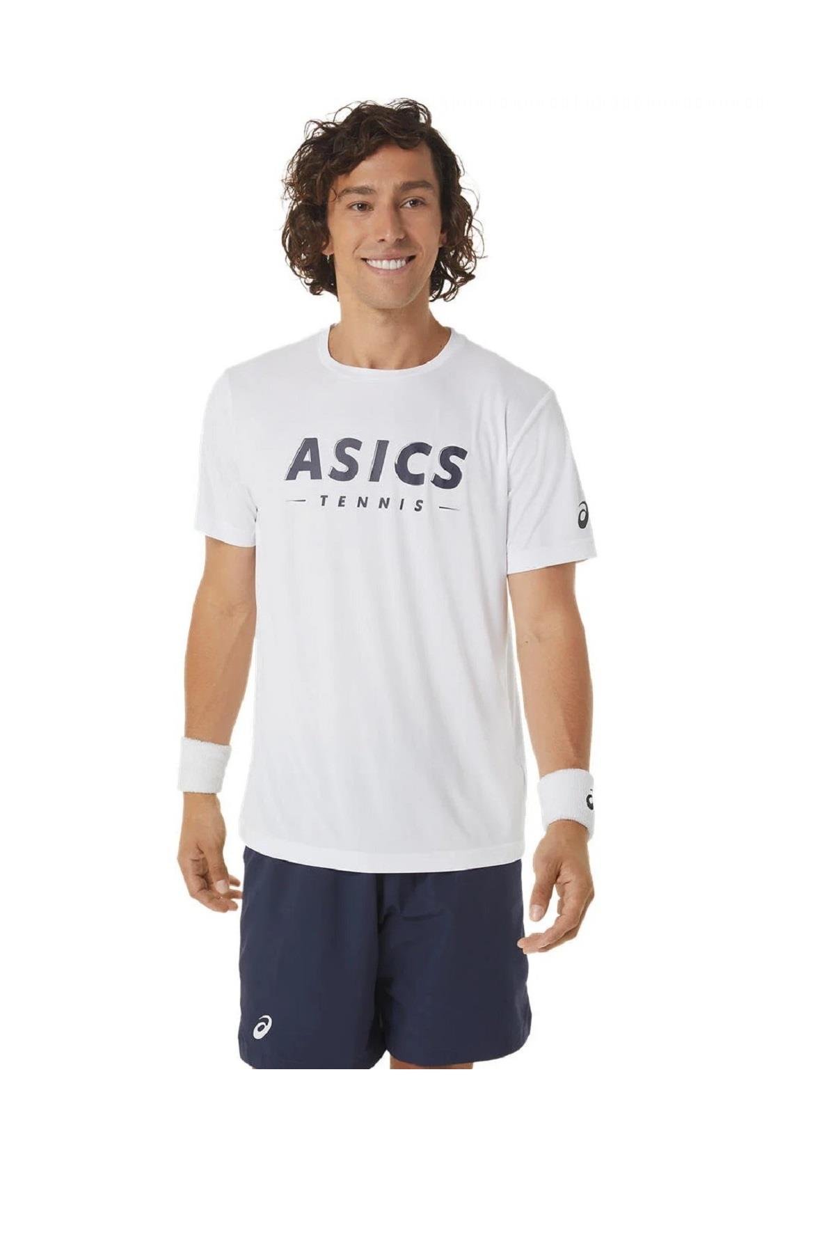 Asics Asics Court Tennis Graphic Tee Erkek Beyaz Tenis Tişört