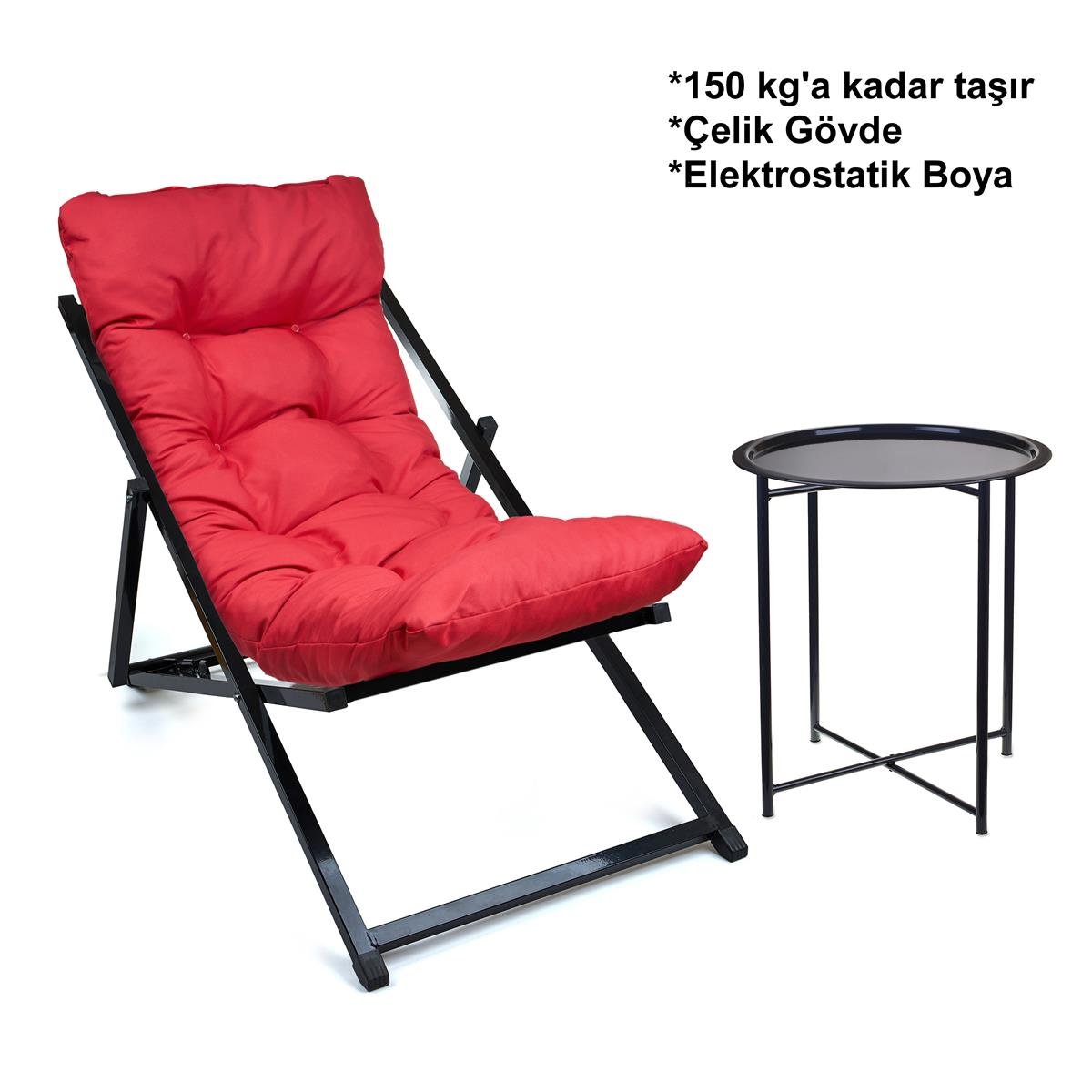 Minderli - Settta Şezlong Seti Bahçe&balkon&teras&plaj Katlanır Set - 1 Şezlong 1sehpa