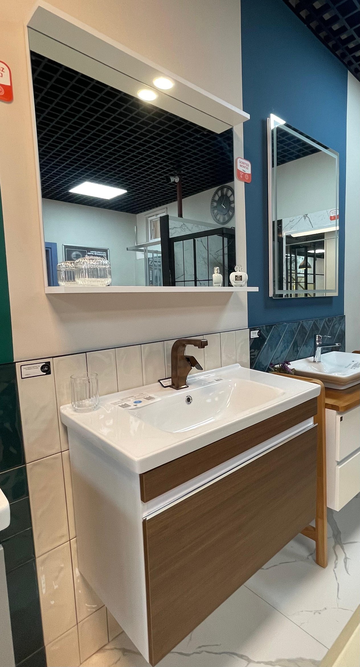 Kale Banyo Woody 80Cm Beyaz/Ceviz Banyo Dolabı