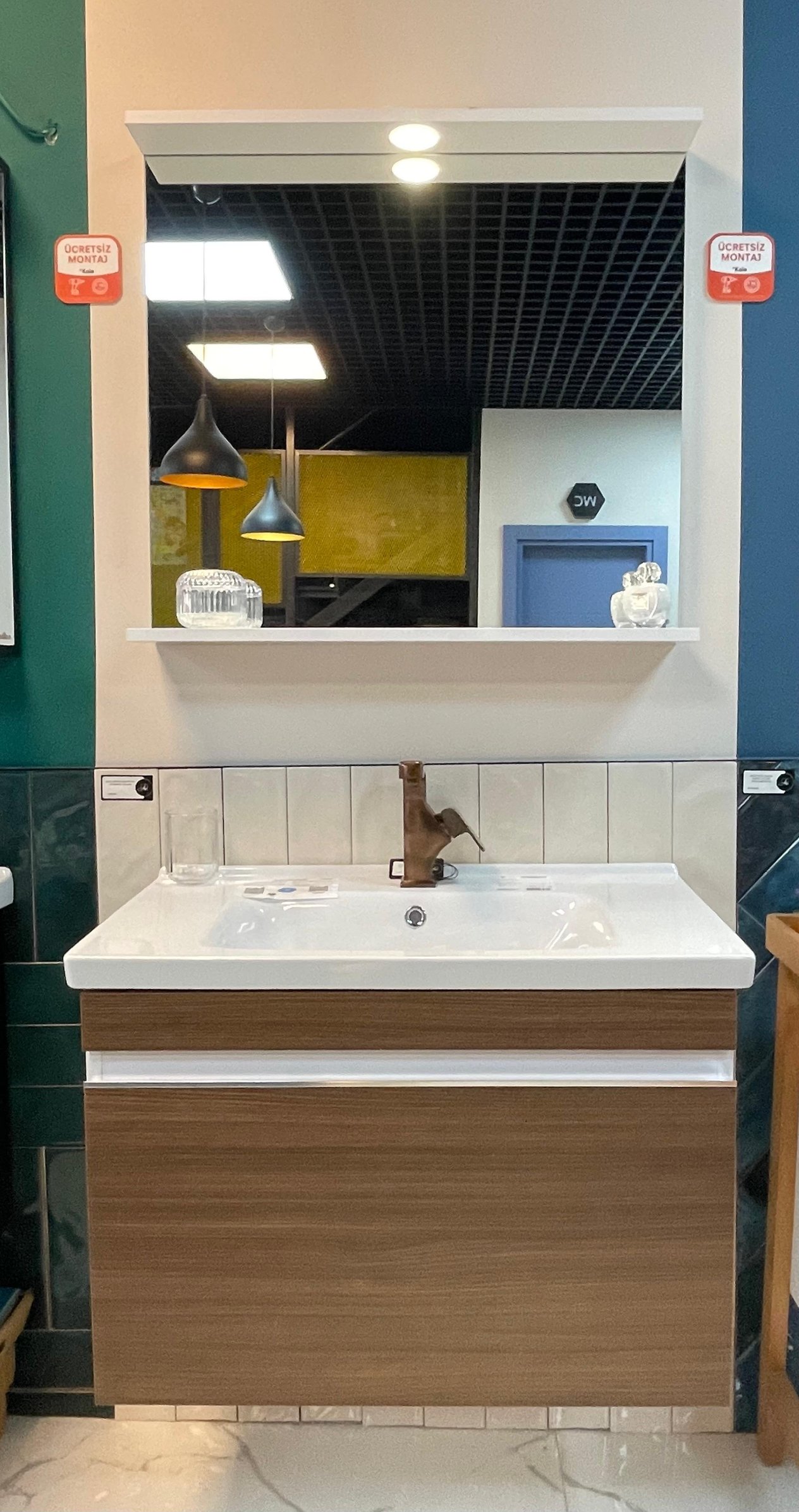 Kale Banyo Woody 80Cm Beyaz/Ceviz Banyo Dolabı