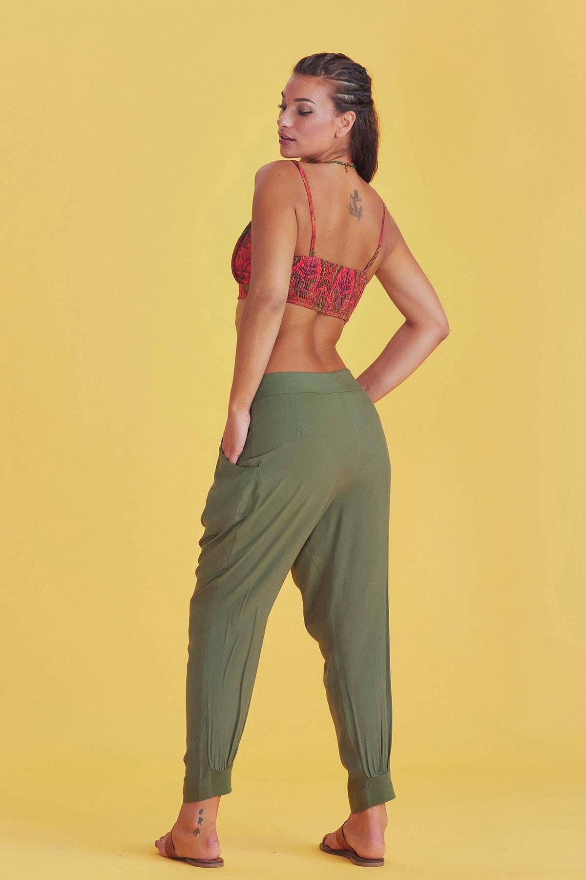 Pantolon Dar Paça Pille Haki Pantolon