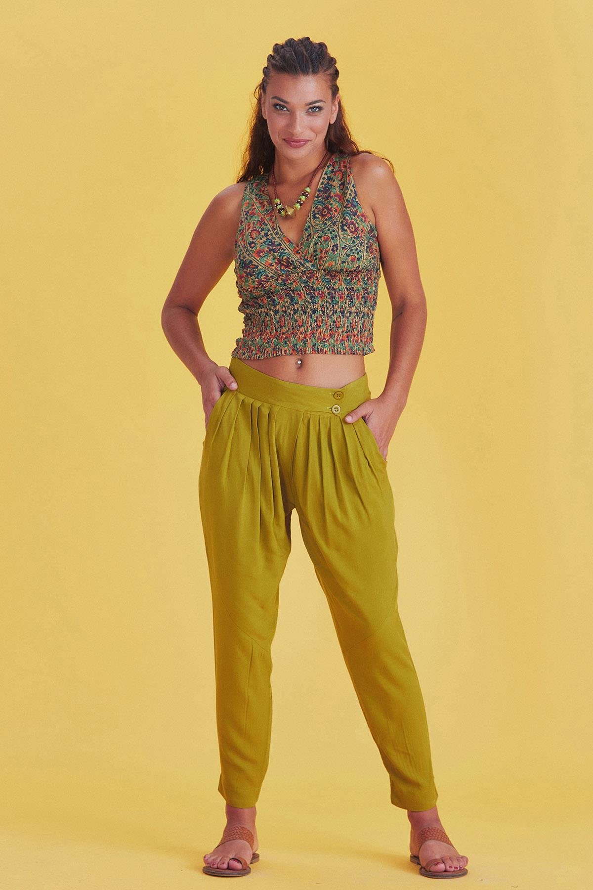 Pantolon Dar Paça Pille Olive Pantolon
