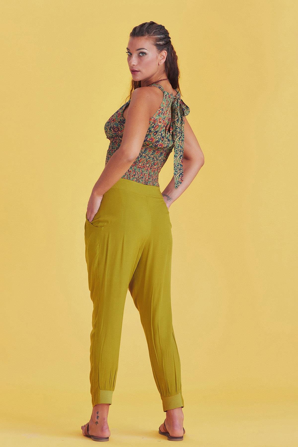 Pantolon Dar Paça Pille Olive Pantolon