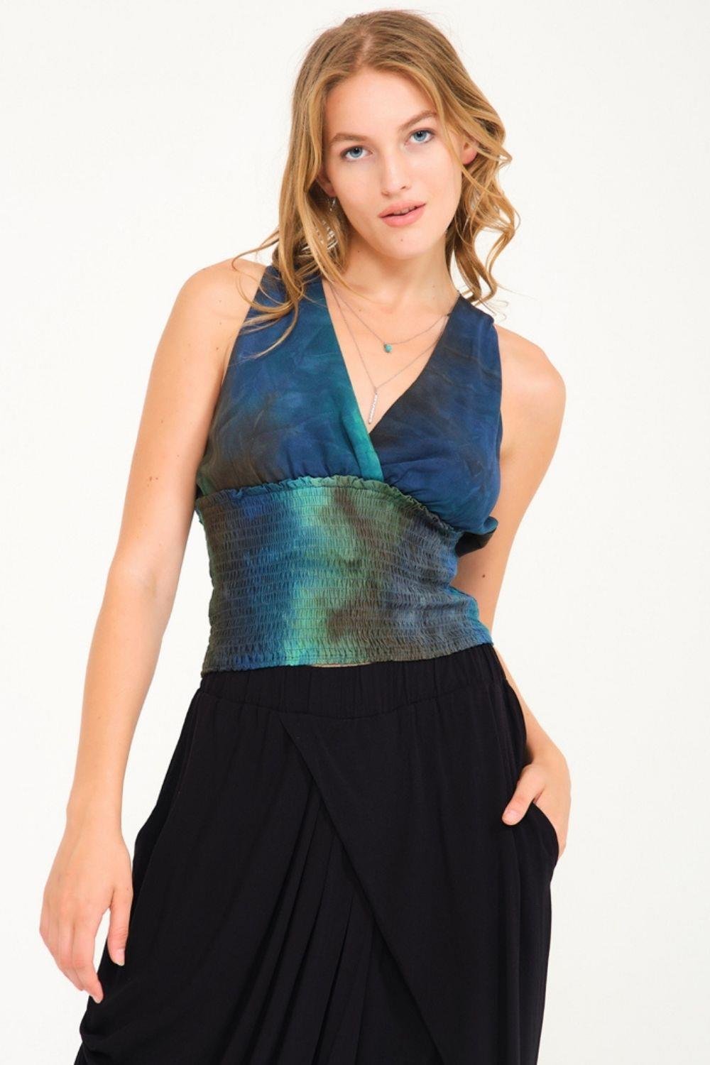 BluzGipeli Otantik Haki Petrol Batik Bluz