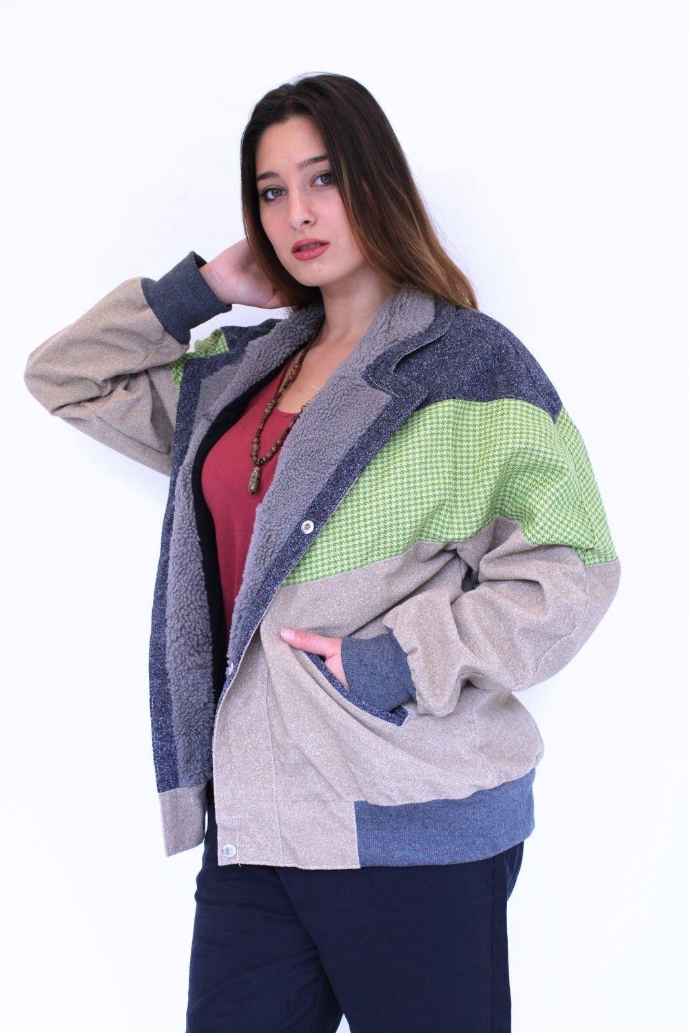 Dış GiyimUnısex Retro Aztek Mont Yeşil Bej