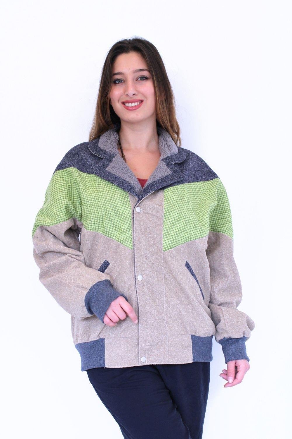 Dış GiyimUnısex Retro Aztek Mont Yeşil Bej