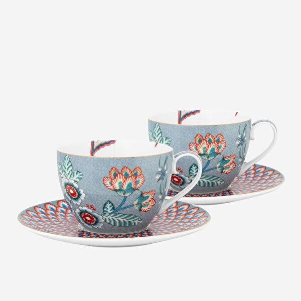 Mavi Porselen Çay Fincan Seti 280 Ml Flower Festival Collection by Pip Studio