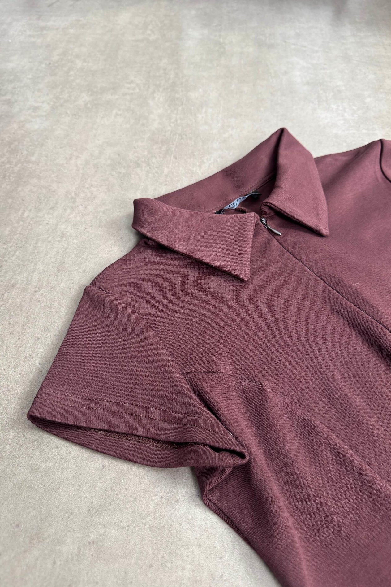 Bordo Kahve Gömlek Yaka Fermuarlı Dikiş Detaylı Bluz