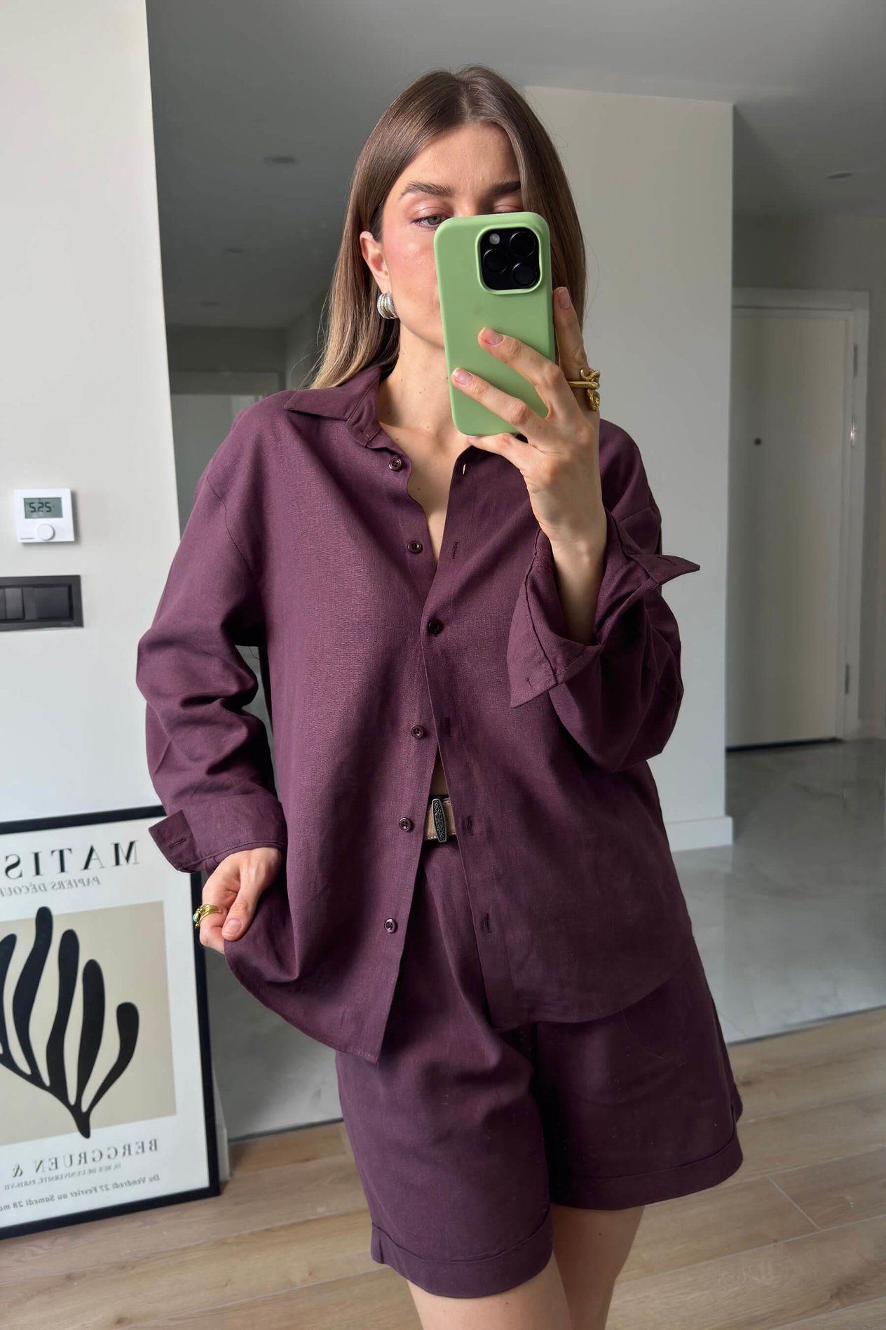 Bordo Premium Keten Gömlek