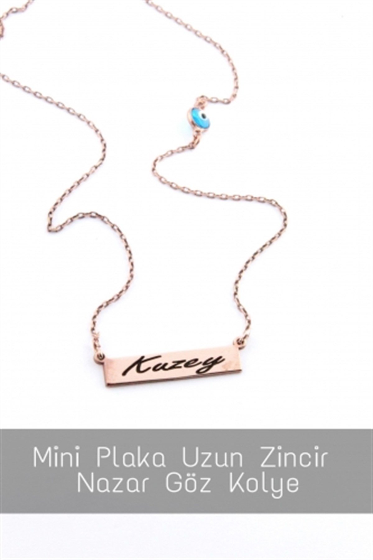 Mini Plaka Uzun Zincir Göz Kolye