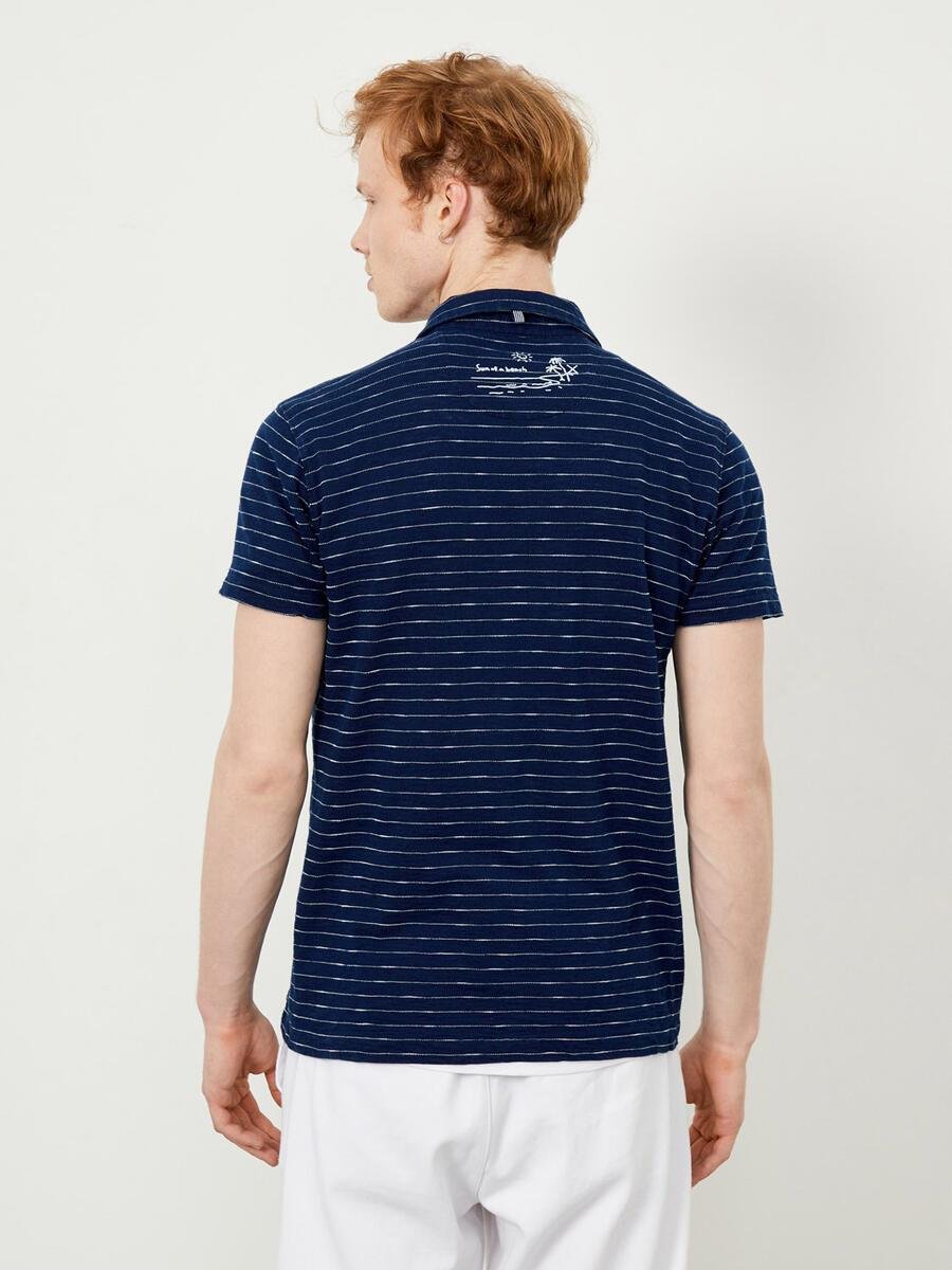 POLO YAKA İNCE BEYAZ ÇİZGİLİ T-SHIRT