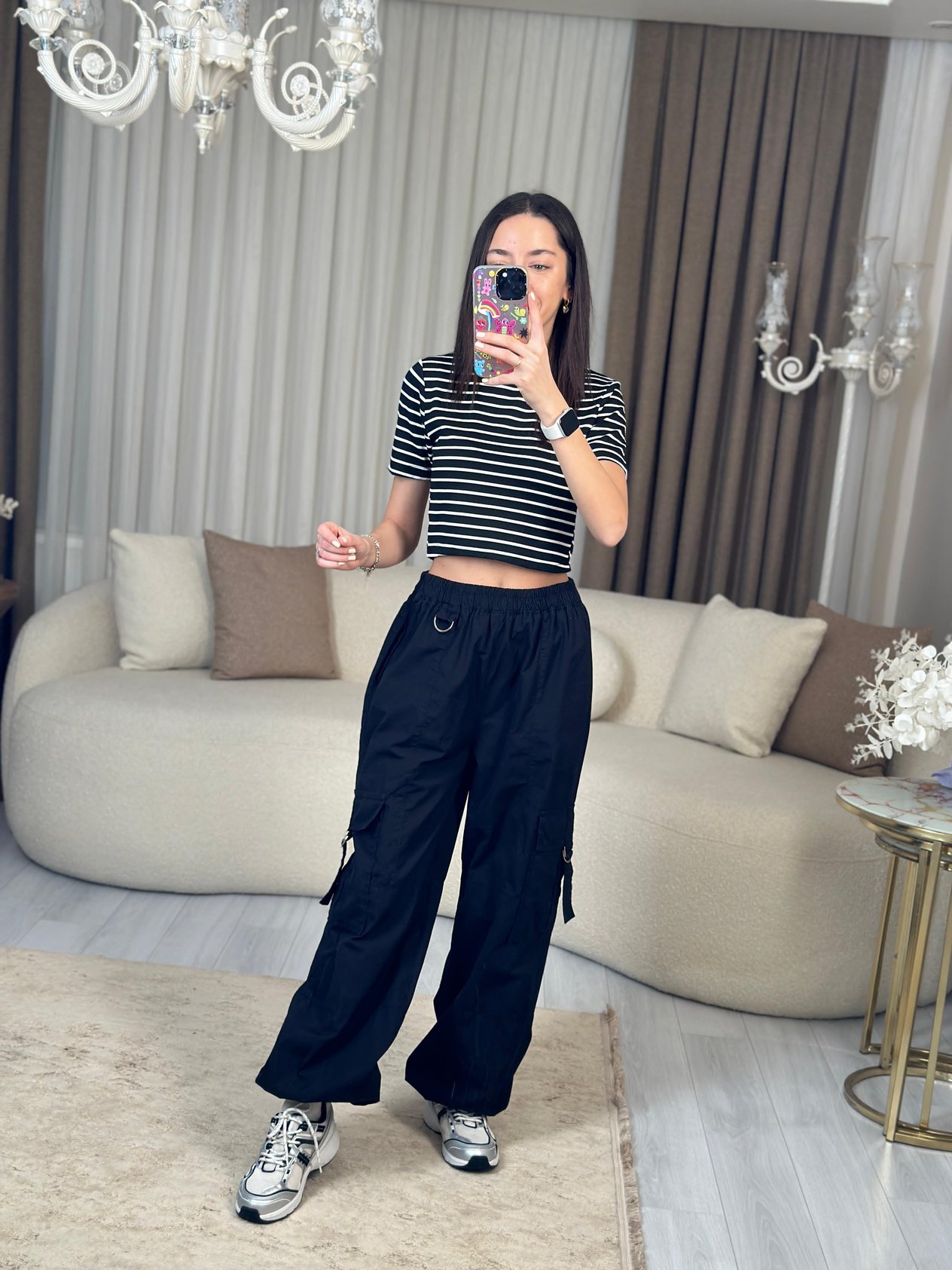SİYAH ÇİZGİLİ CROP TSHİRT