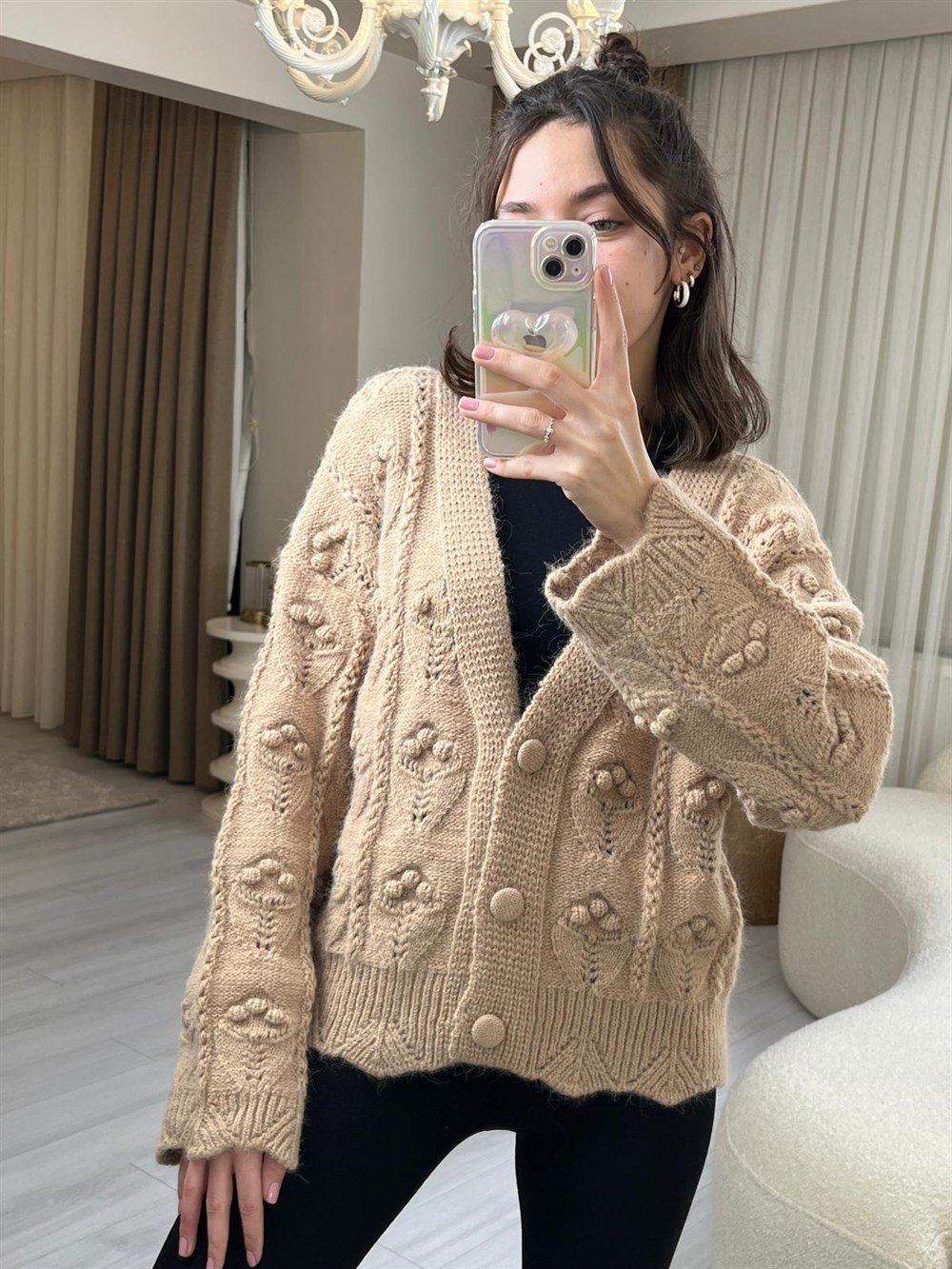 İŞLEMELİ KAHVE KISA HIRKA