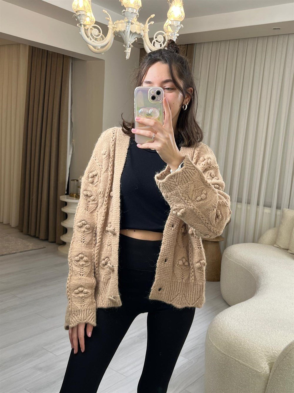 İŞLEMELİ KAHVE KISA HIRKA