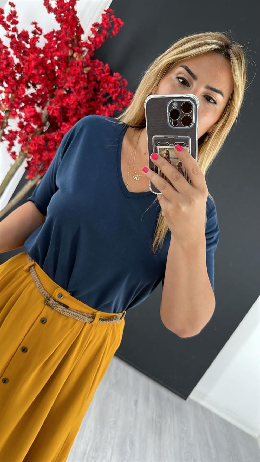 LACİVERT V YAKA MODAL TSHİRT