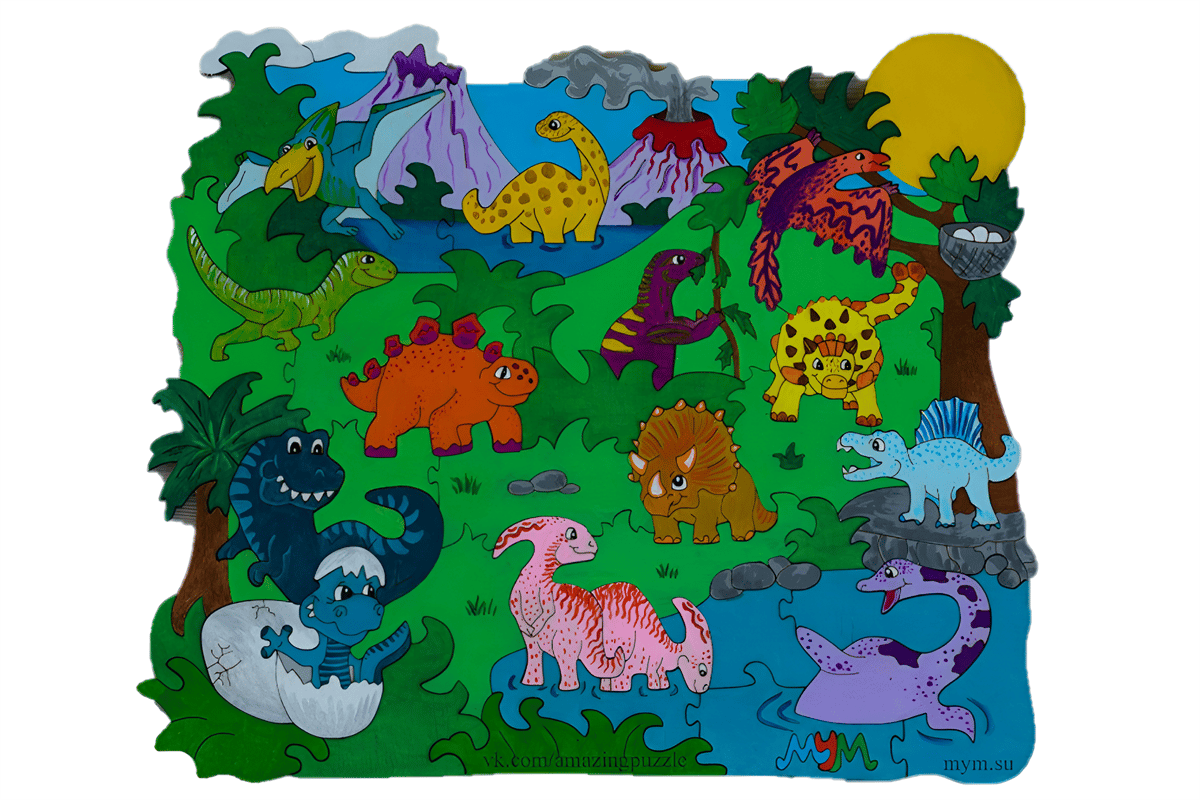 Dinazor Figürlü Boyanabilen Ahşap Puzzle