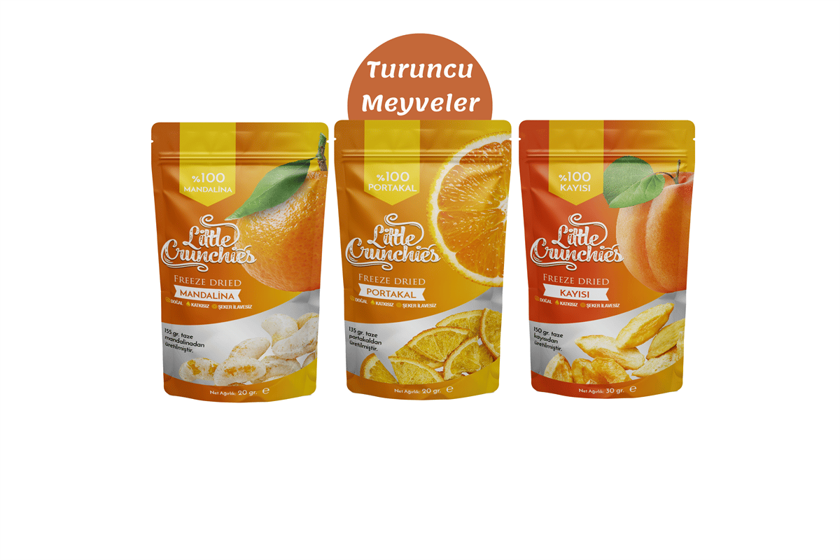 Freeze Dried Turuncu Meyveler - Mandalina, Portakal, Kayısı Dondurularak Kurutulmuş Karma Paket