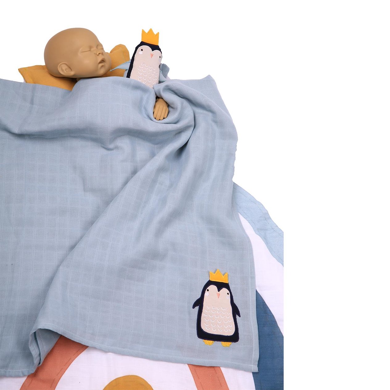 Uyku Arkadaşı - Penguen Uyku Arkadaşı + Müslin Set - Miespiga