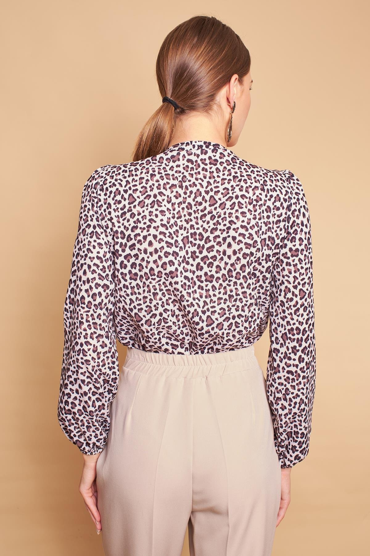 JUMENTkadın desenli anvelop kruvaze bodysuit bluz