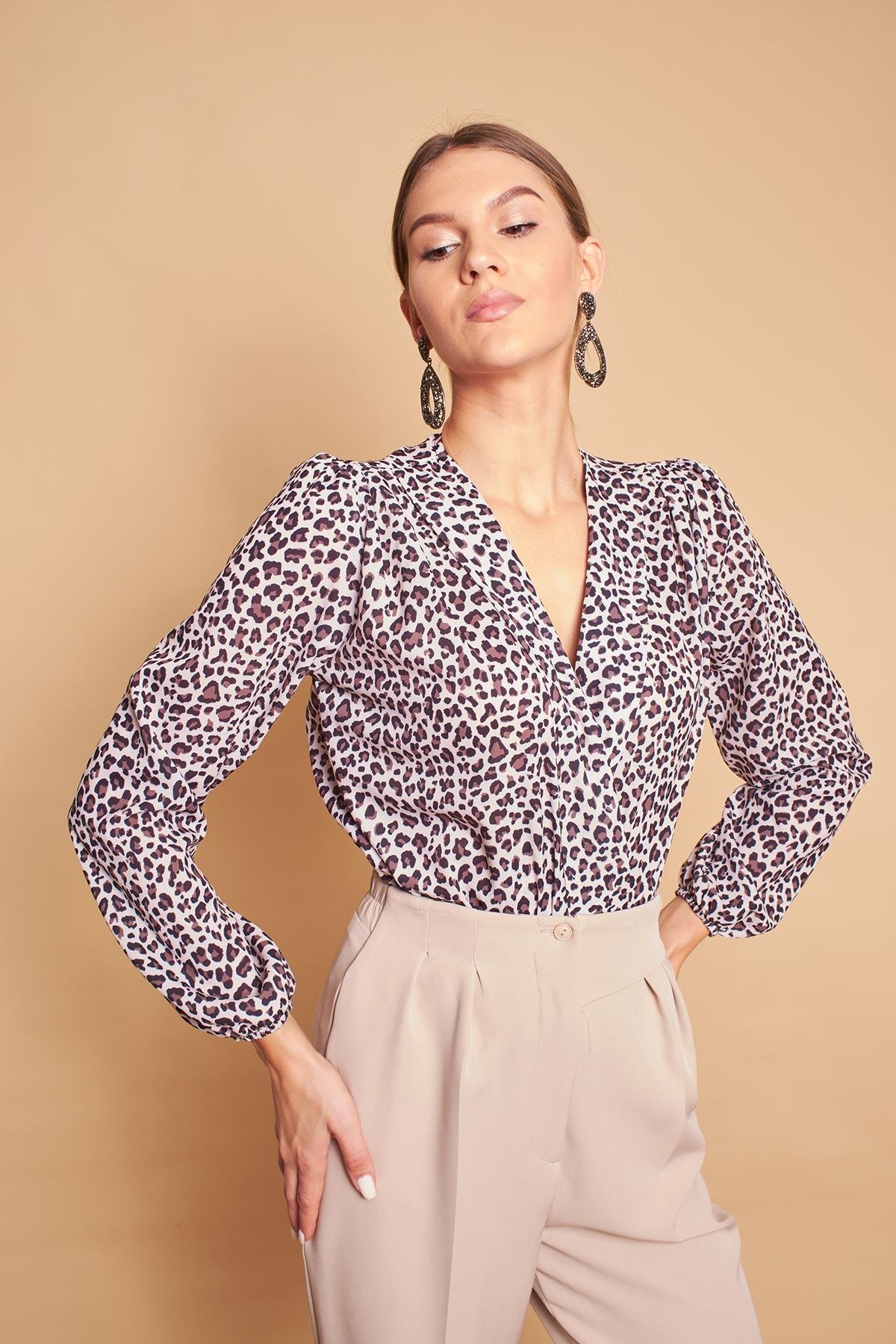 JUMENTkadın desenli anvelop kruvaze bodysuit bluz