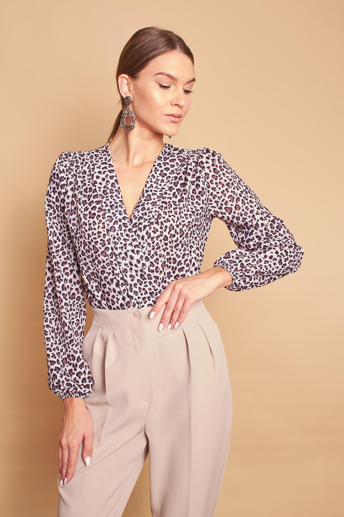 JUMENTkadın desenli anvelop kruvaze bodysuit bluz