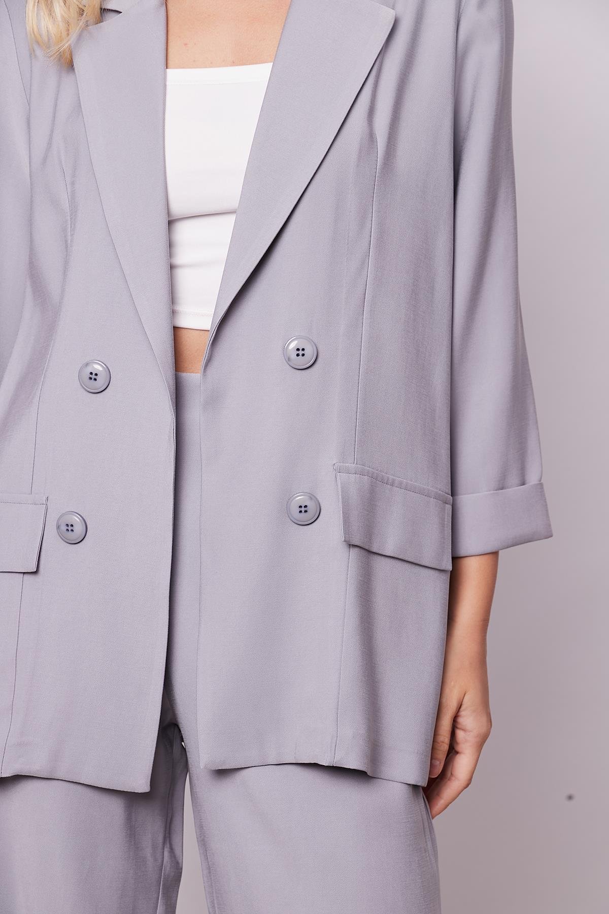 JUMENTkadın modal diagonal yakalı cep kapaklı oversize ceket