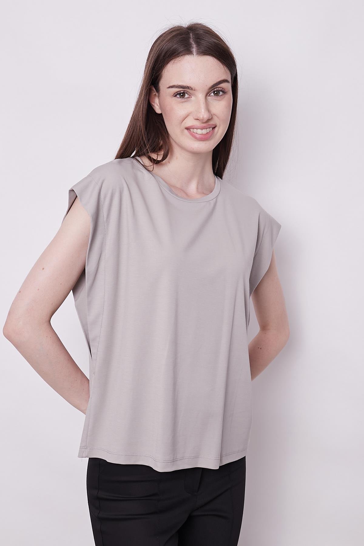 JUMENTkadın kolsuz geniş sıfır yaka düşük omuzlu basic tshirt